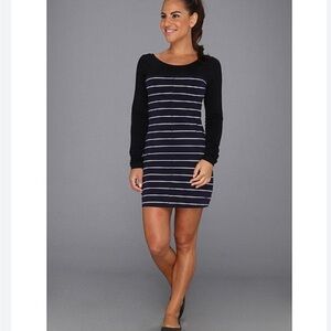 Lolë Lorella navy /white stripe/ blacklong sleeve scoopneck preppy knit dress M